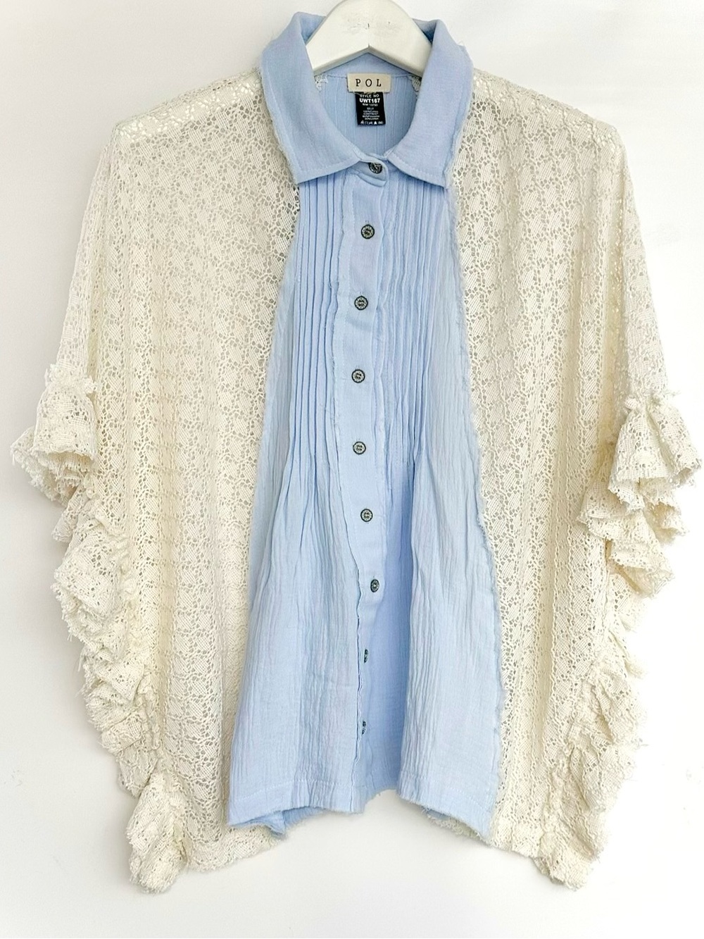 POL Shirt with Cream Crochet Overlay